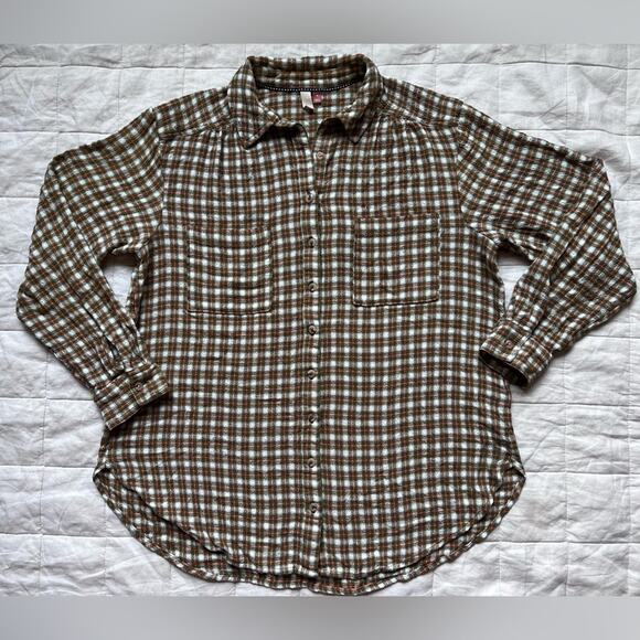 Pilcro Pink Green Plaid Textured Button Down Long Sleeve Shirt Cottagecore - Med - Picture 2 of 9